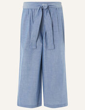 Wide Leg Chambray Trousers, Blue (BLUE), large