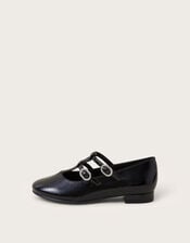 Patent Two-Strap Ballerina Flats, Black (BLACK), large
