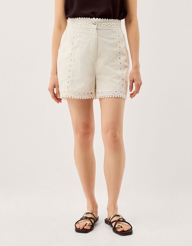 Irina Lace Trim Shorts, White (WHITE), large