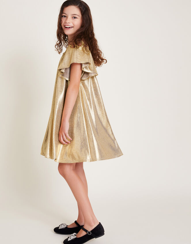 Metallic Angel Sleeve Dress, Gold (ROSE GOLD), large