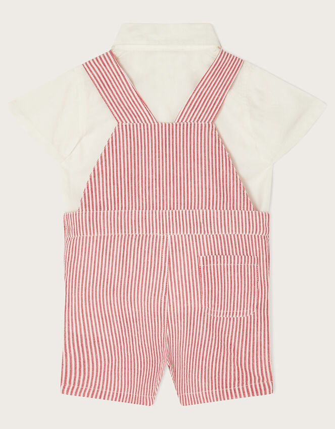 Newborn Stripe Dungarees and Shirt Set, Red (RED), large