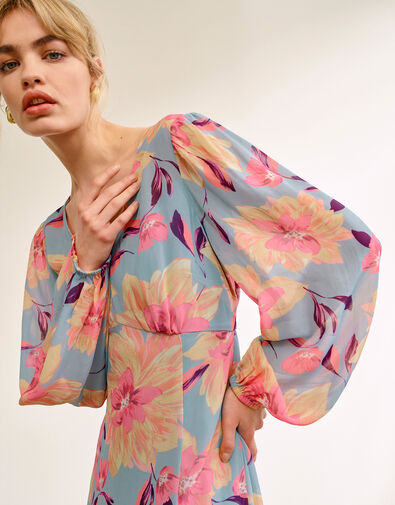 Lilith Floral Print Dress, Blue (BLUE), large