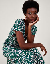 Print Fit-and-Flare Midi Dress, Green (DARK GREEN), large