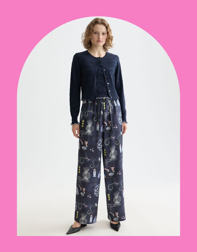 Scotch & Soda Gia Print Wide Leg Trousers, Blue (NAVY), large