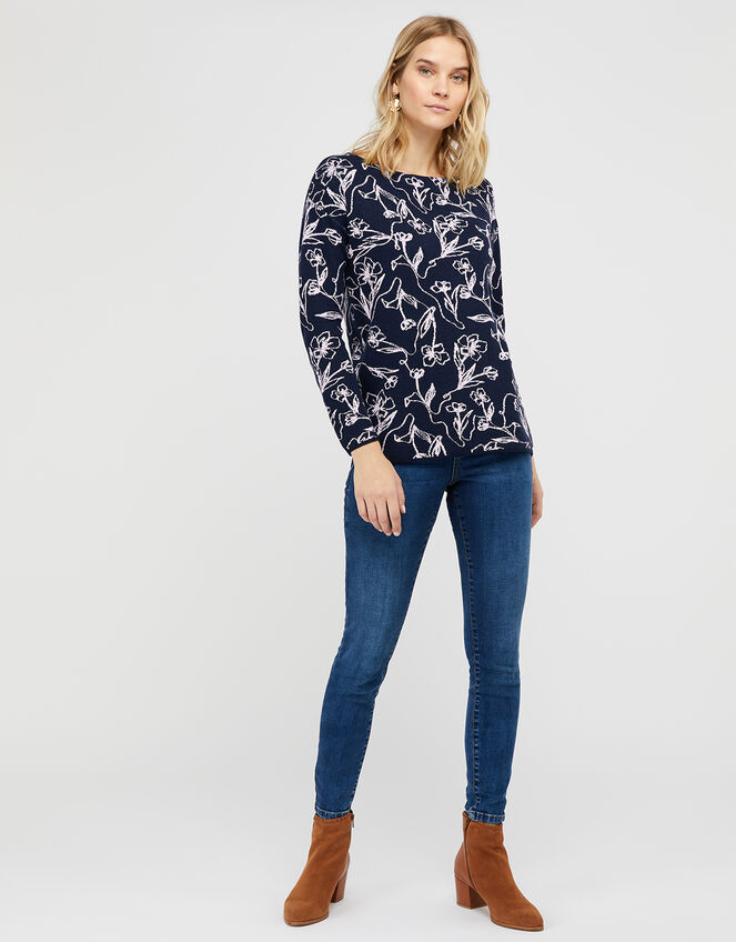 Jean Knit Jumper with Wool and Recycled Polyester, Blue (NAVY), large