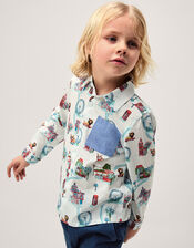 London Print Long Sleeve Shirt , White (WHITE), large