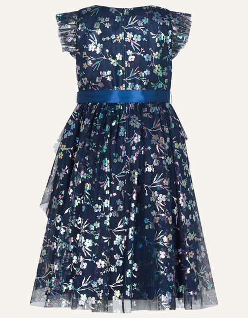 Floral Foil Print Dress, Blue (NAVY), large