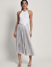 Mia Pleated Midi Skirt, Silver (SILVER), large