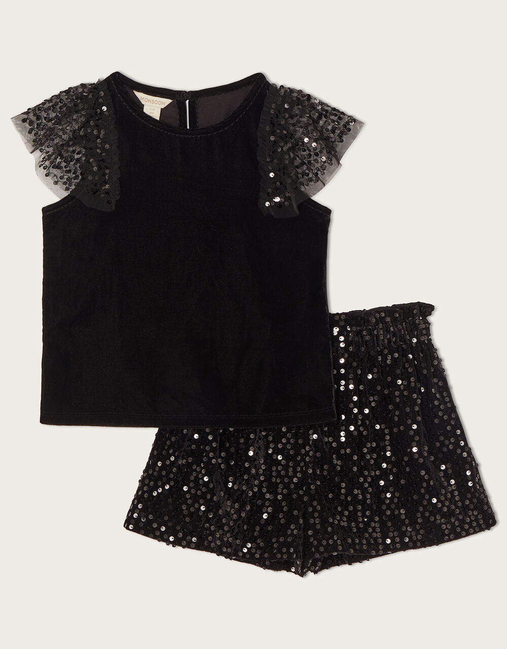 Party Sequin Top and Shorts Set Black