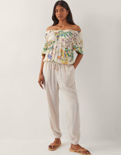 Kaia Floral Print Bardot Top, Ivory (IVORY), large
