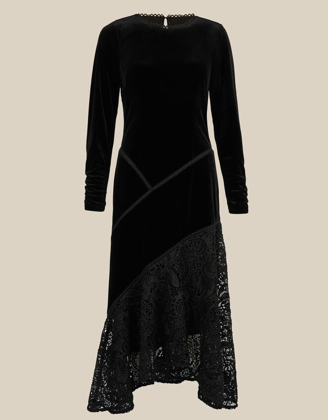 Beatrix Velvet Lace Midi Dress, Black (BLACK), large