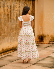 India & Mills Pandora Floral Tiered Maxi Dress, White (WHITE), large