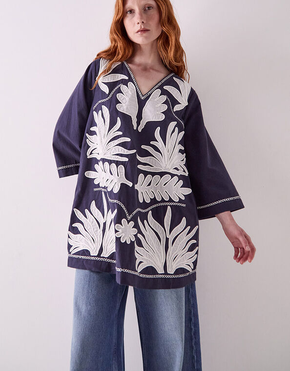 East Mella Hand-Appliqu&eacute; Tunic, Blue (NAVY), large