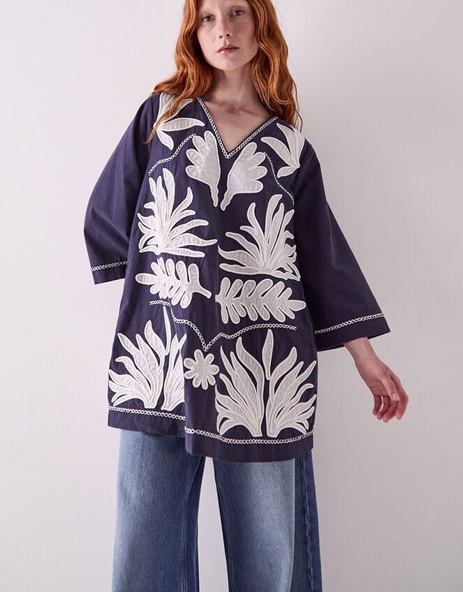 East Mella Hand-Appliqu&eacute; Tunic, Blue (NAVY), large