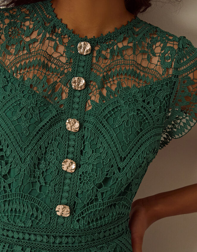 Mila Lace Pleated Midi Dress, Green (GREEN), large