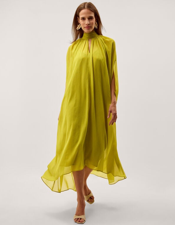Amelia Scarf Neck Cape Midi Dress, Green (GREEN), large