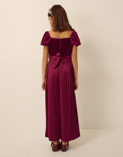 Quinn Velvet Pleated Jumpsuit, Red (BURGUNDY), large