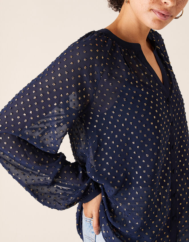 Beaded Spot Blouse, Blue (NAVY), large