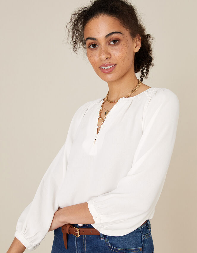 Button Front Blouse with Sustainable Viscose, Ivory (IVORY), large