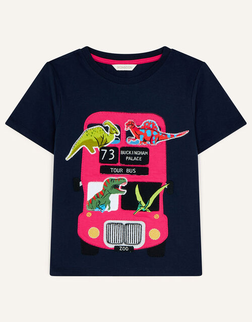 Dinosaur Bus T-shirt with Sustainable Cotton, Blue (NAVY), large
