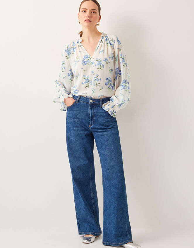 Sarah Sheer Floral Blouse, Ivory (IVORY), large