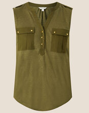 Woven Linen Tank Top, Green (KHAKI), large