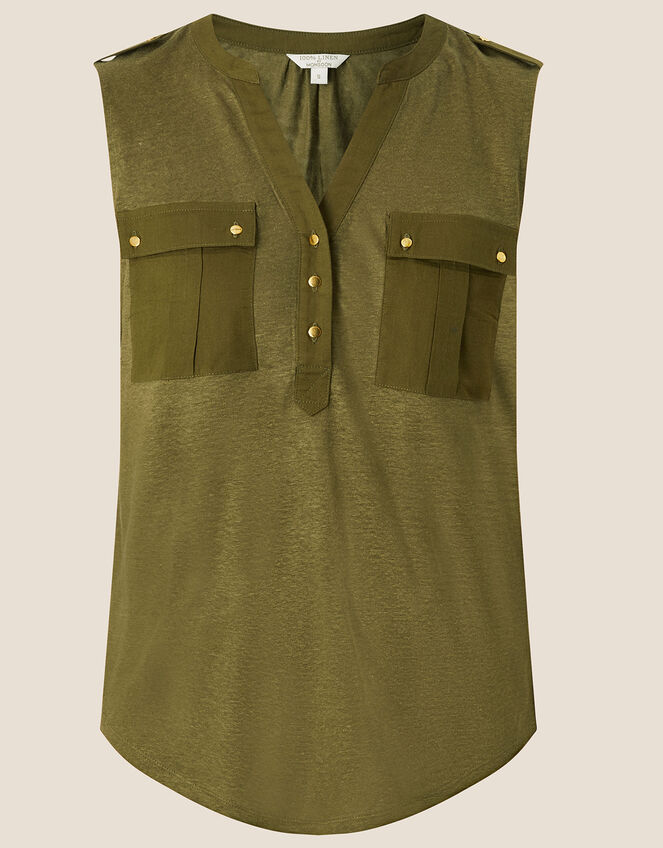 Woven Linen Tank Top, Green (KHAKI), large