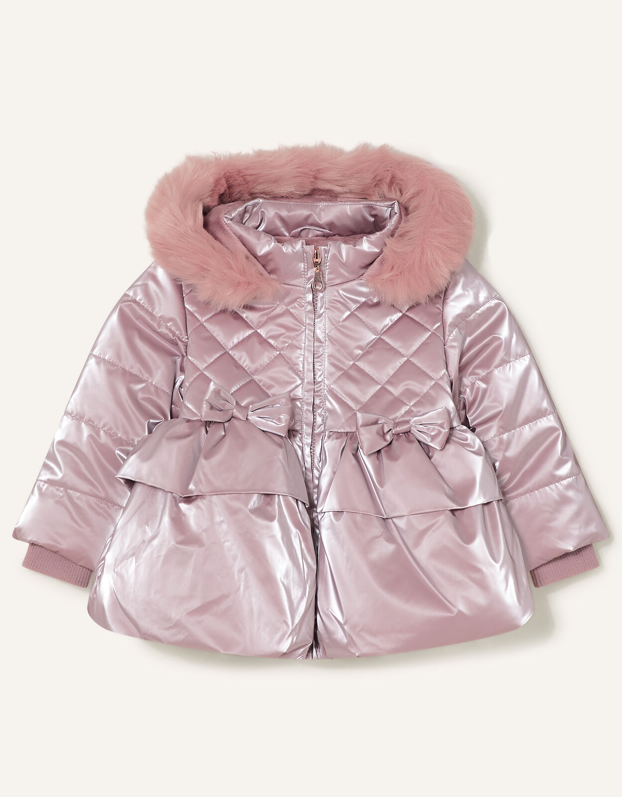 Baby Metallic Frill Puffball Coat Pink