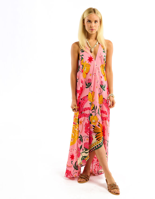 Wild Voila Tiger Print Backless Midi Dress , Pink (PINK), large