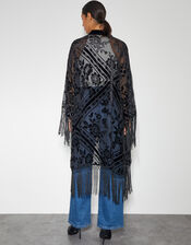 Darcy Fringe Floral Devore Kimono, Black (BLACK), large