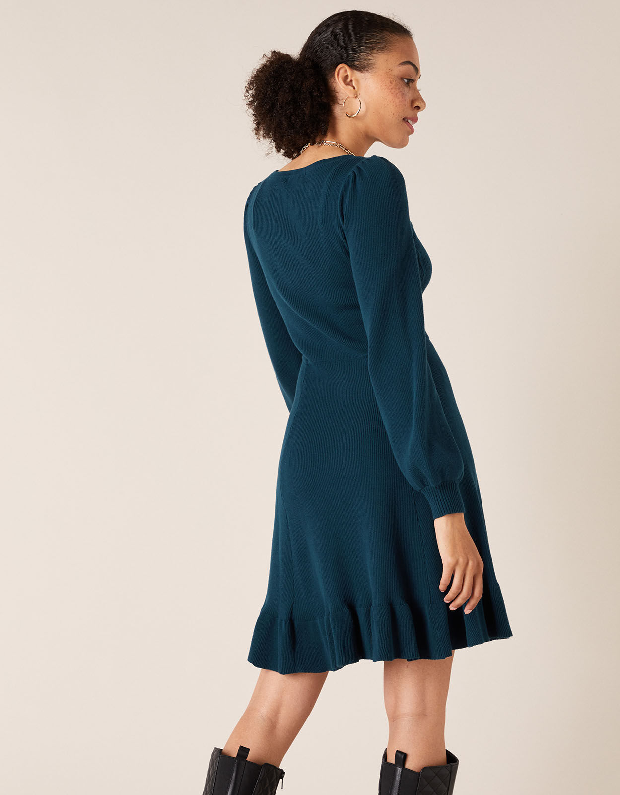 Peplum Hem Knit Dress Teal