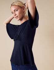 Dolly Flute Sleeve Jersey Top, Blue (NAVY), large