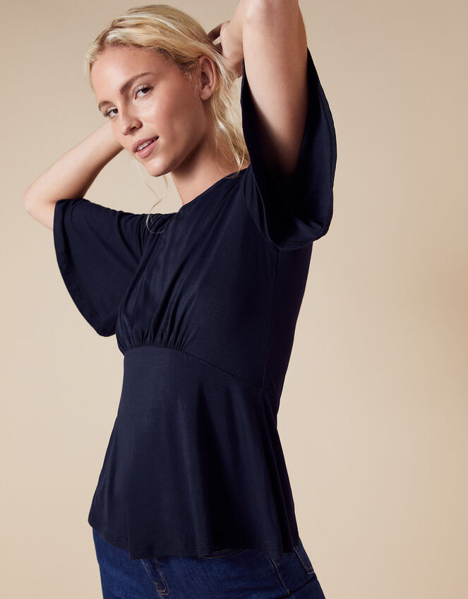 Dolly Flute Sleeve Jersey Top, Blue (NAVY), large
