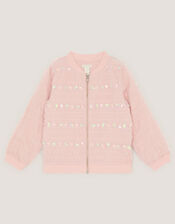 Carolyn Embellished Ruffle Bomber Jacket, Pink (PINK), large
