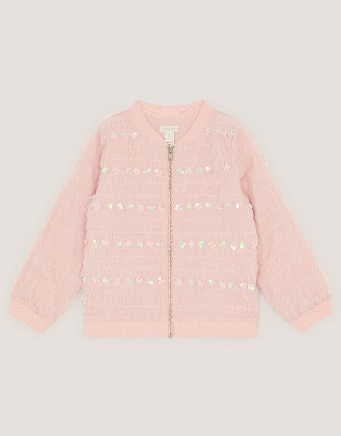 Carolyn Embellished Ruffle Bomber Jacket, Pink (PINK), large