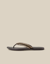 Harper Beaded Leather Flip Flops, Black (BLACK), large