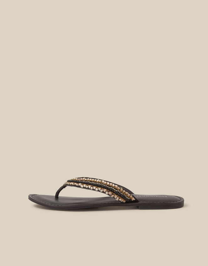 Harper Beaded Leather Flip Flops, Black (BLACK), large