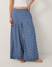 Rita Print Wide Leg Trousers, Blue (BLUE), large