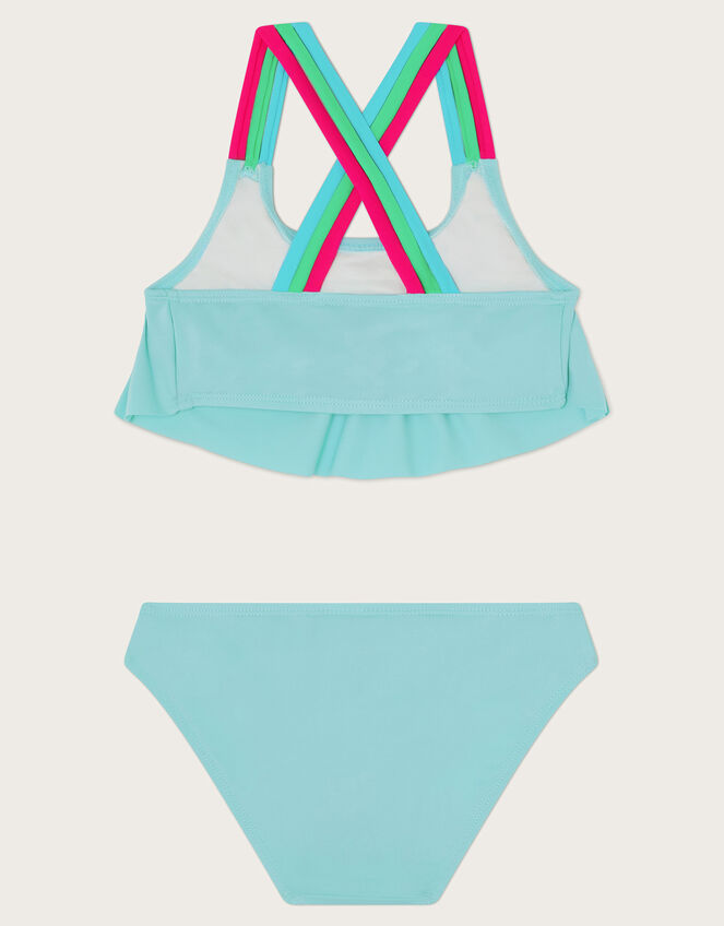 Cross Strap Frilly Bikini Set, Blue (TURQUOISE), large