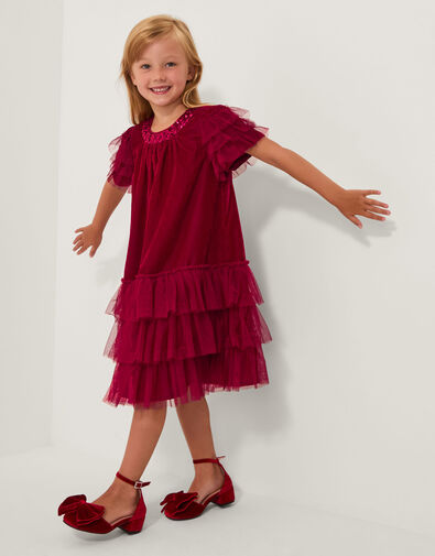 Alexandra Velvet Ruffle Party Dress, Red (RED), large