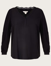 Emma Lace Trim Blouse in LENZING™ ECOVERO™, Black (BLACK), large