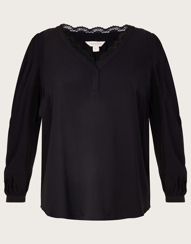 Emma Lace Trim Blouse in LENZING™ ECOVERO™, Black (BLACK), large