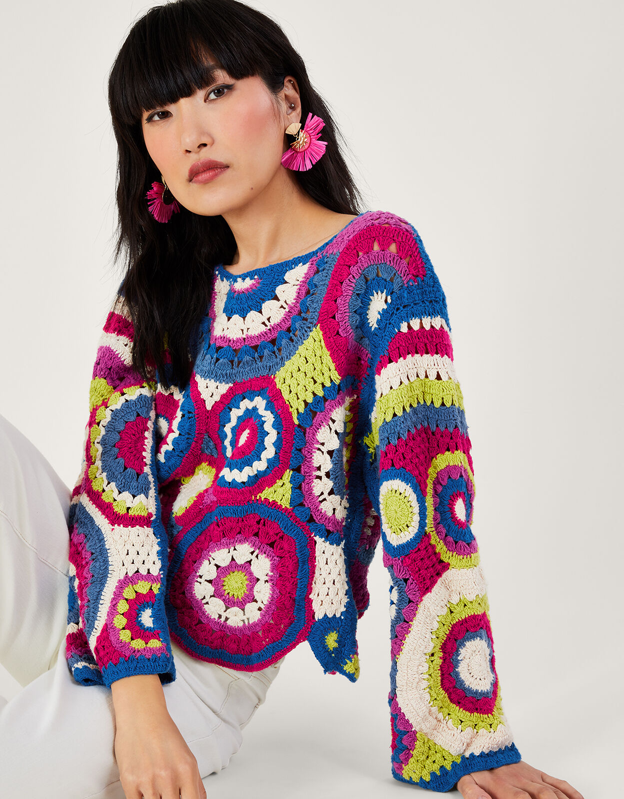 Abstract Crochet Jumper Pink