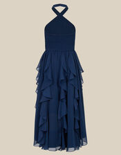 Arizona Halter Ruffle Prom Dress, Blue (NAVY), large