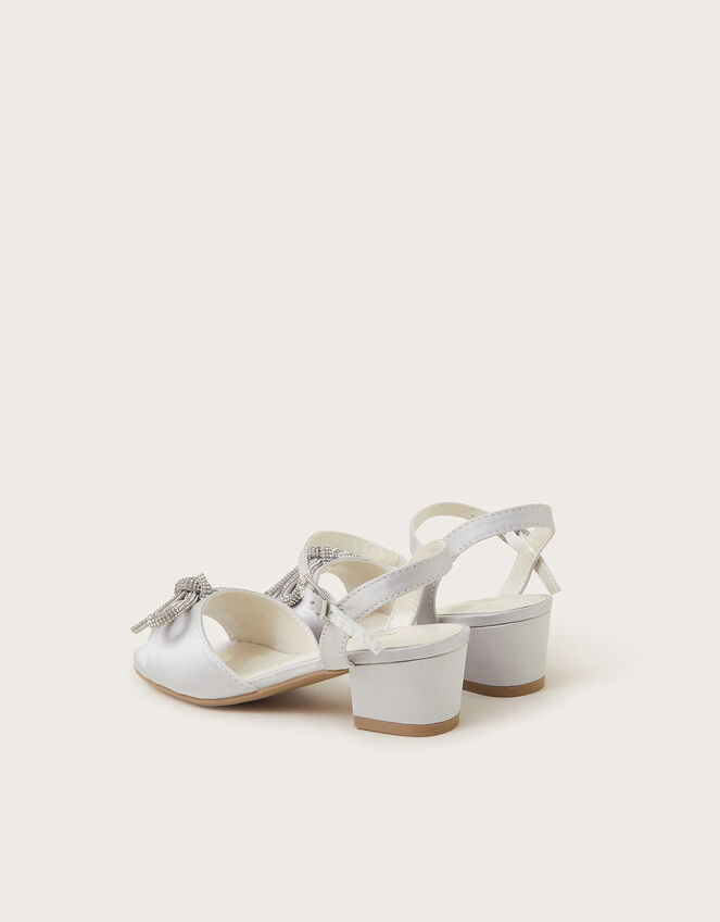 Diamante Bow Satin Heeled Sandals, Silver (SILVER), large