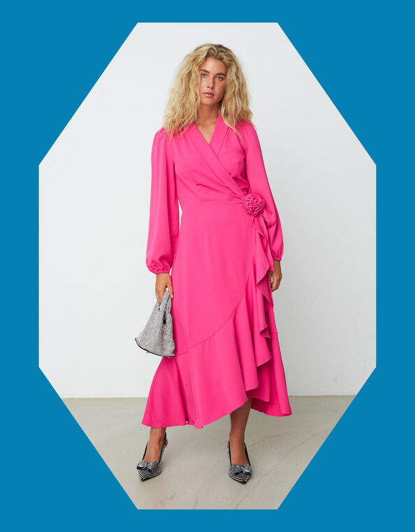 Crās Frill Midi Dress, Pink (PINK), large