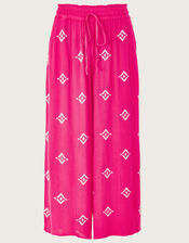 Embroidered Motif Wide Trousers in LENZING™ ECOVERO™, Pink (PINK), large