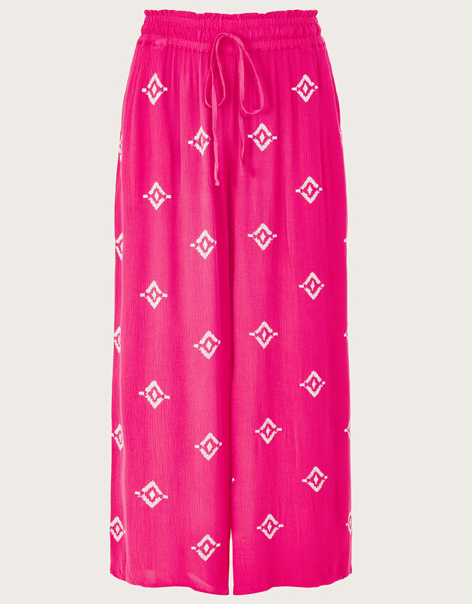 Embroidered Motif Wide Trousers in LENZING™ ECOVERO™, Pink (PINK), large