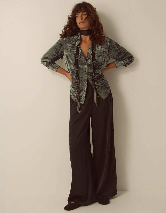Ola Oversized Velvet Shirt, Green (KHAKI), large