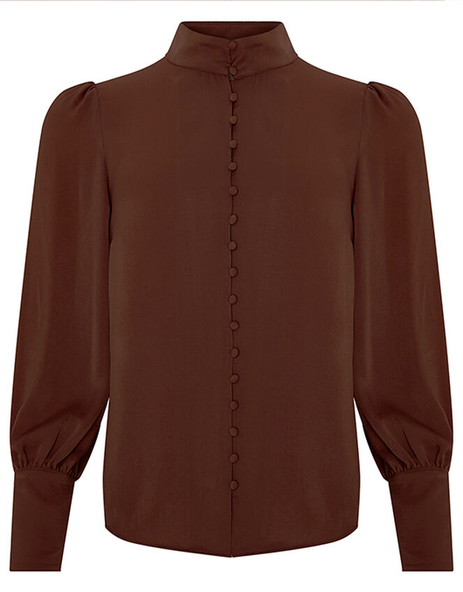 Penny High Neck Blouse, Brown (CHOCOLATE), large